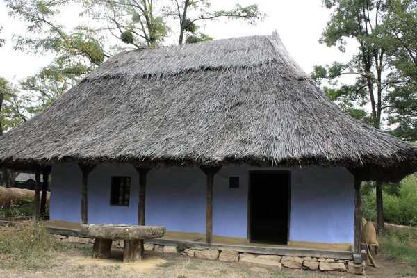 Casa di campagna con tetto di paglia in Transilvania — Foto Stock