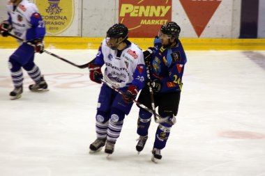 Scene from hockey game between Brasov and Miercurea-Ciuc team clipart