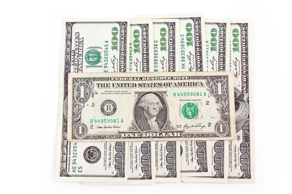 One and hundred dollars — Stock Photo, Image
