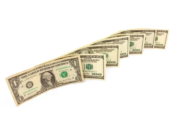 Diagonale von einem alten Dollar und neuen hundert Dollar — Stockfoto