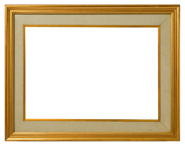Antique double frame: gilded wood and canvas, italian style, isolated on white background - include clipping path.