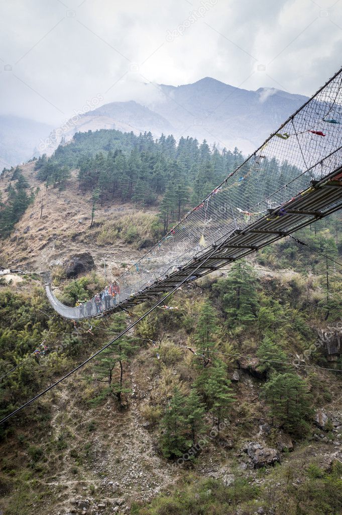 Hanging footbridge in Nepal