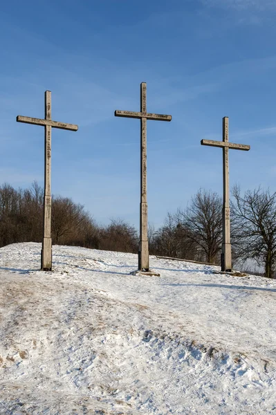 Tre croci Hill paesaggio invernale a Kazimierz Dolny — Foto Stock