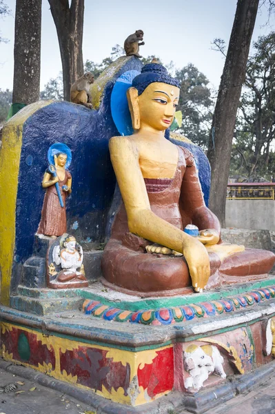 Socha Buddhy v chrámu swayambhunath — Stock fotografie