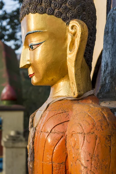 Closeup of Buddha statue, Kathmandu, Nepal. Stock Photo