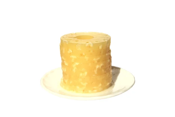 Sárga konzerv ananász gyűrűk, vegetáriánus ételek igényelhetők — Stock Fotó