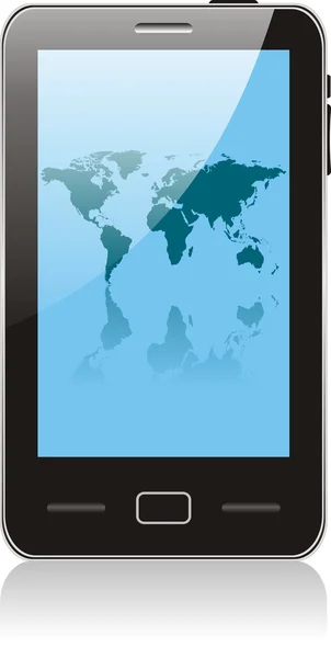 Touch smartphone med världen karta tapeter. inga genomskinlighetseffekter. eps8 endast — Stock vektor