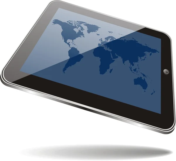 Tablet sxreen üzerindeki dünya haritası. Şeffaflık belirtisi yok. Sadece EPS8. — Stok Vektör