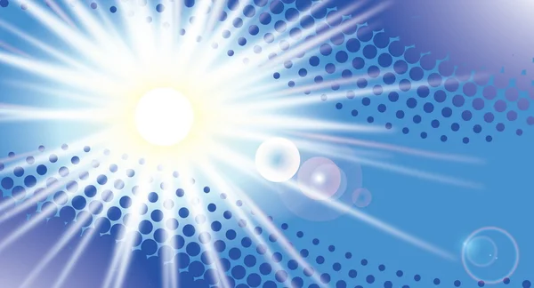 Vector zon op blauwe hemel met lenzen flare, eps10 — Stockvector