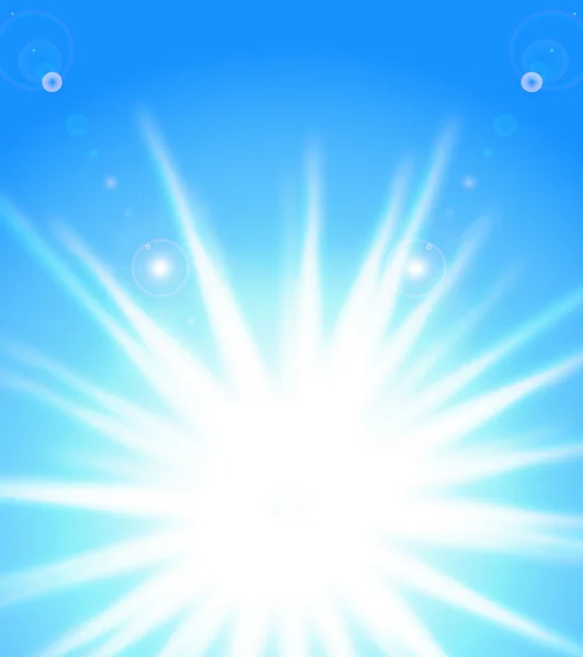 Vektor sol på blå himmel med linser flare, eps10 — Stock vektor