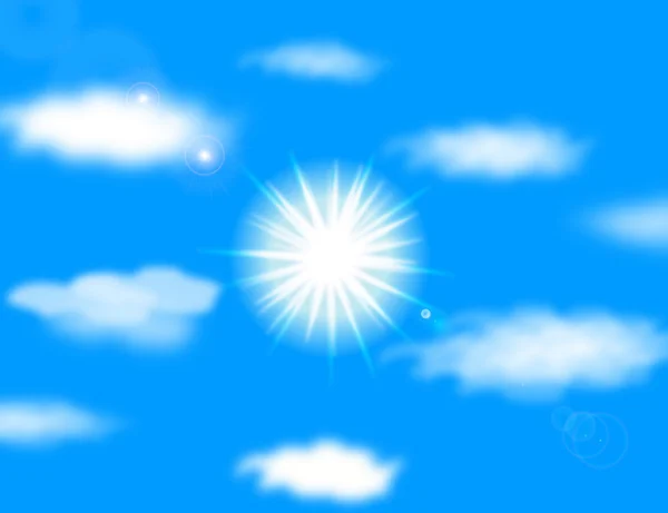 Vector zon op blauwe hemel met lenzen flare, eps10 — Stockvector