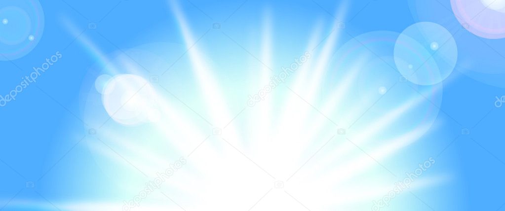 Vector sun on blue sky with lenses flare, eps10