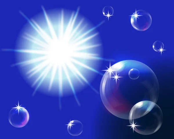 蓝色天空中的太阳，有气泡，EPS10 — 图库矢量图片