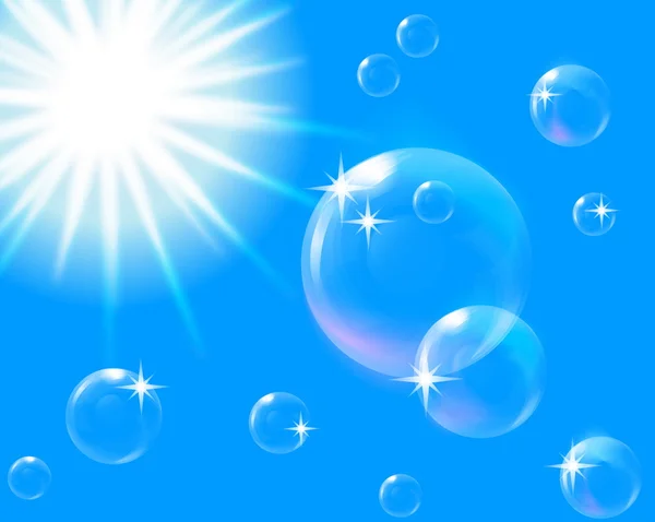 Slunce na modré obloze s bublinami, EPS10 — Stockový vektor