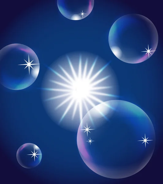 Sun in blue sky with bubbles, illustration — Stock Photo, Image