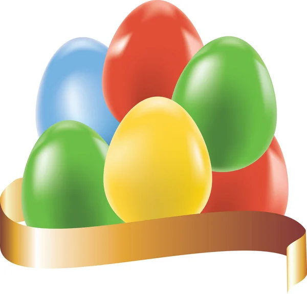 Цветные яйца с золотой лентой, пасхальный фон — стоковый вектор