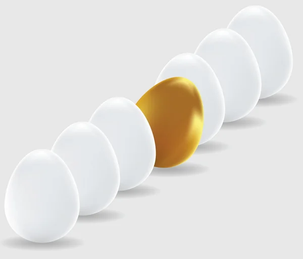 Un uovo d'oro e uova di Pasqua bianche — Vettoriale Stock