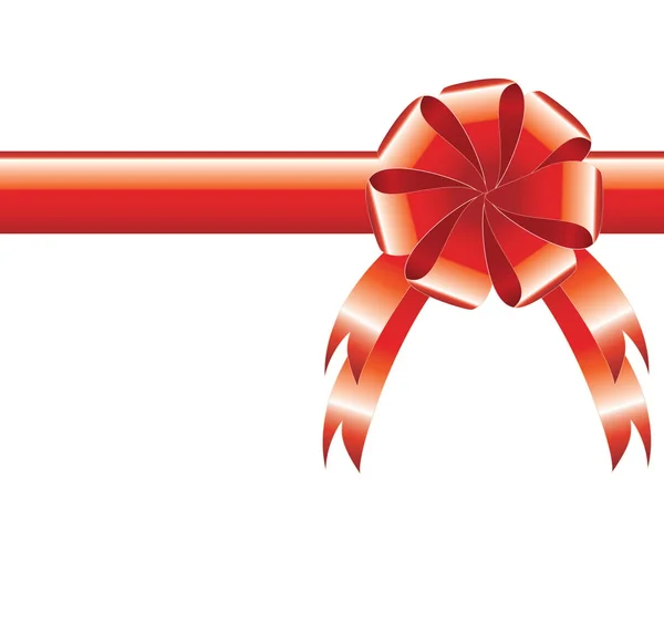Arc réaliste rouge avec un ruban, fond de salutation — Image vectorielle