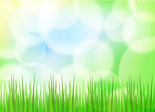 Green spring background with grass and blurry light — Stock Vector