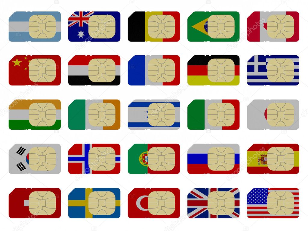 2D SIM cards represented as flags of different countries