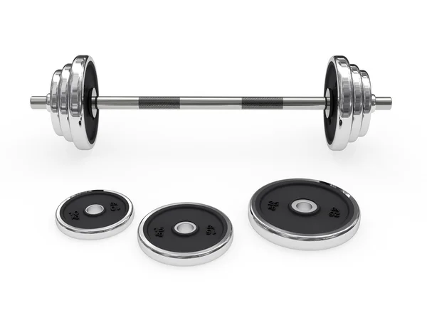 Weight barbell disposed horizontally — Stock Photo, Image