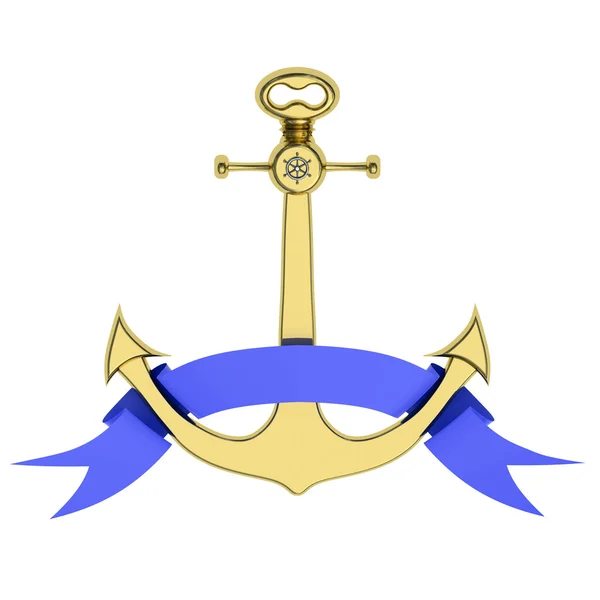 Golden anchor with ribbon — Stock Photo, Image