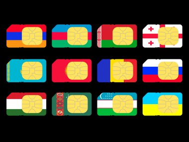 SIM cards represented as flags of countries from CIS clipart