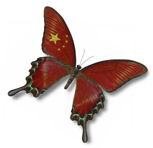 Chinese vlag op vlinder — Stockfoto