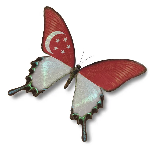 新加坡国旗上蝴蝶 — 图库照片