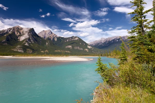 Красивый канадский пейзаж с рекой и Скалистыми горами Стоковое Изображение