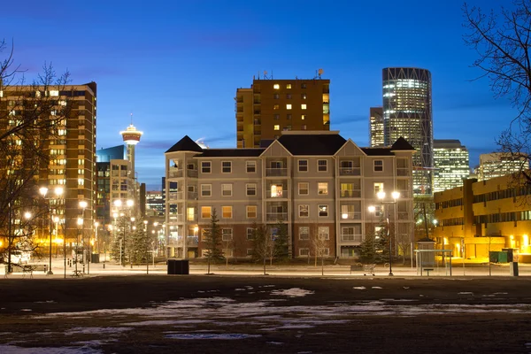 Calgary downtown vasıl gece, alberta, Kanada