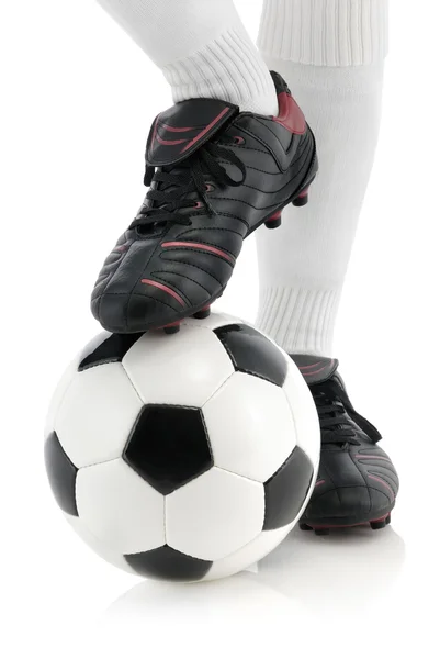 Football-speler voet op de bal — Stockfoto