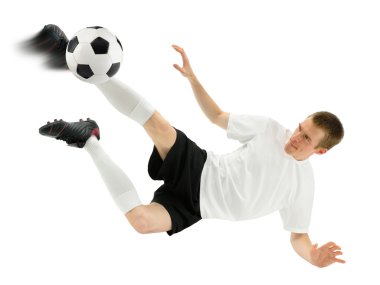 Accomplished soccer player in midair clipart