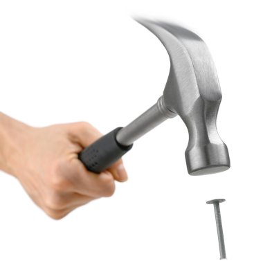 Hammer in action, isolated on white clipart