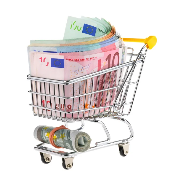 Einkaufswagen mit Bargeld gefüllt — Stockfoto