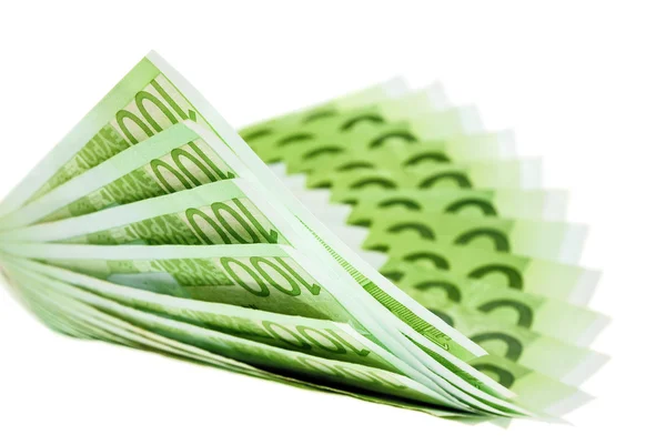 Hundred euro notes building a bent fan shape — Stock Photo, Image