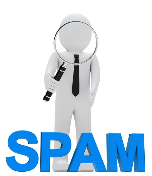 Üzletember nagyító spam — Stock Fotó