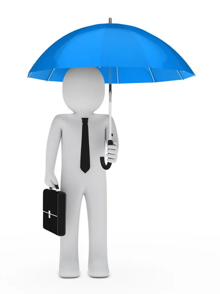 Голубой зонтик бизнесмена — стоковое фото