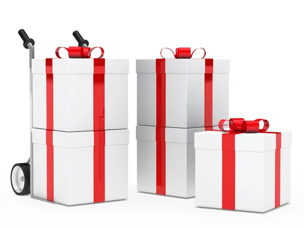 Gift boxes hand truck — Stock Photo, Image