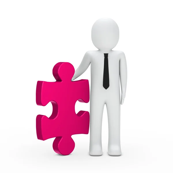 Business man hold a puzzle pink — Stock Photo, Image
