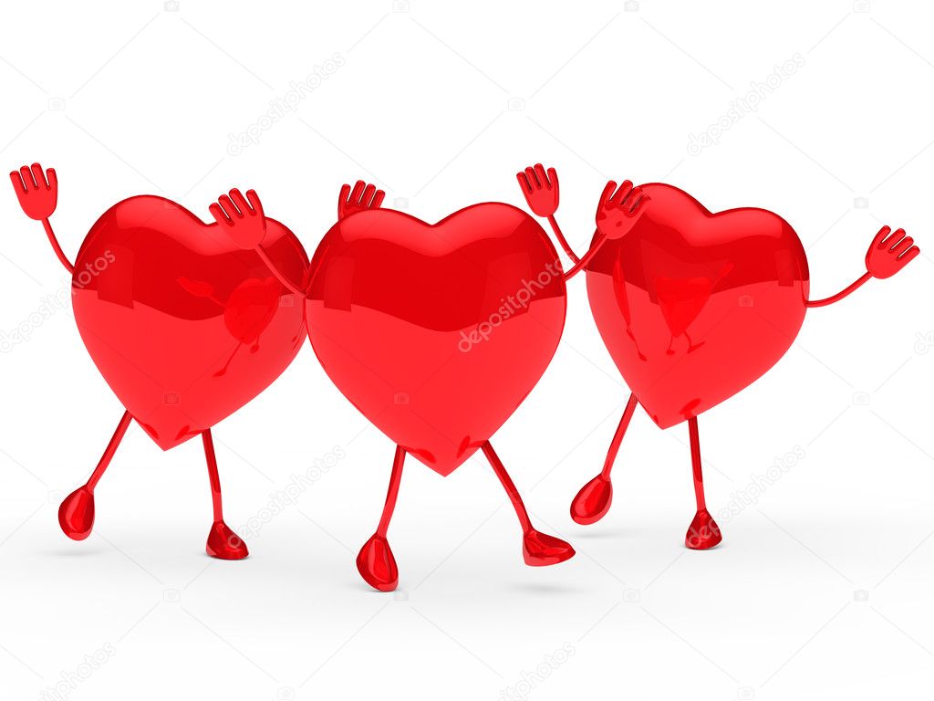 Glossy red valentine hearts wave