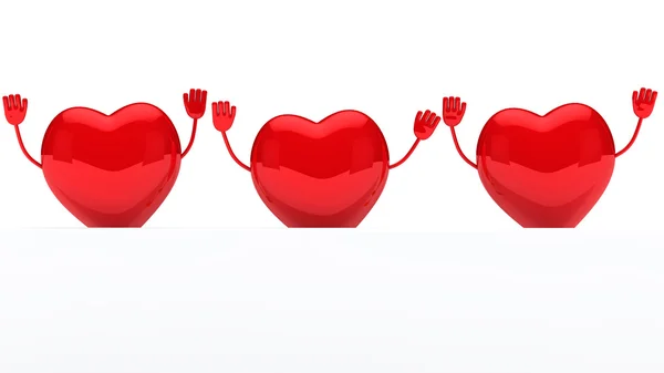 Duvarın arkasında parlak kırmızı valentine Kalpler — Stok fotoğraf