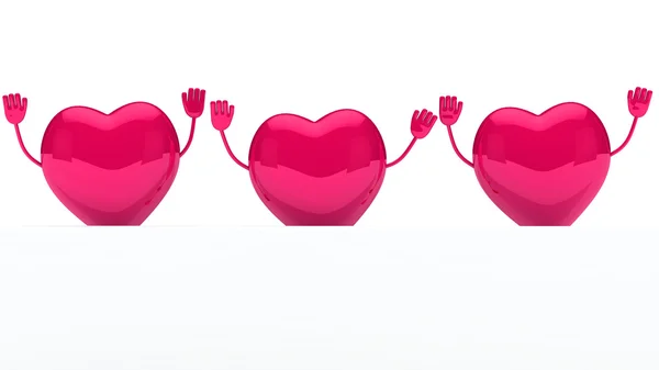 Duvarın arkasında parlak pembe valentine Kalpler — Stok fotoğraf