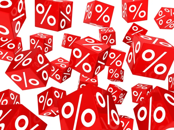 Червоний продаж відсотків кубиків — стокове фото