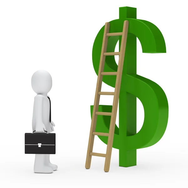 Business man ladder dollar groen — Stockfoto