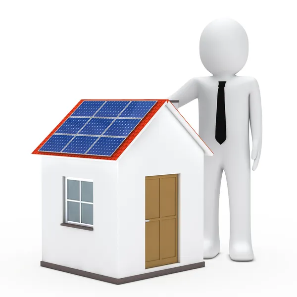 Zakenman solar house — Stockfoto
