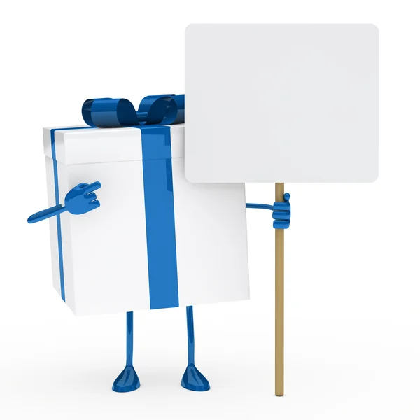 Синя біла подарункова коробка рекламний щит — стокове фото