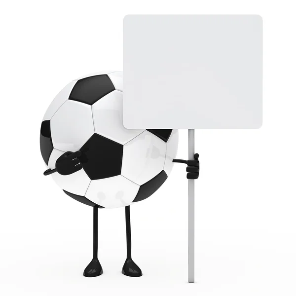 Piłka nożna postać trzymać billboard — Zdjęcie stockowe