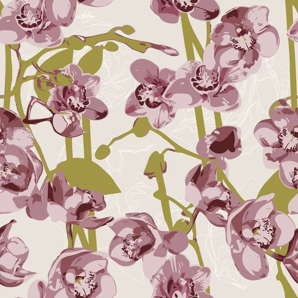 Naadloze patroon met orchideeën — Stockvector