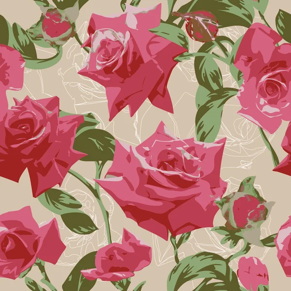 Płynny wzór z różowymi różami — Wektor stockowy